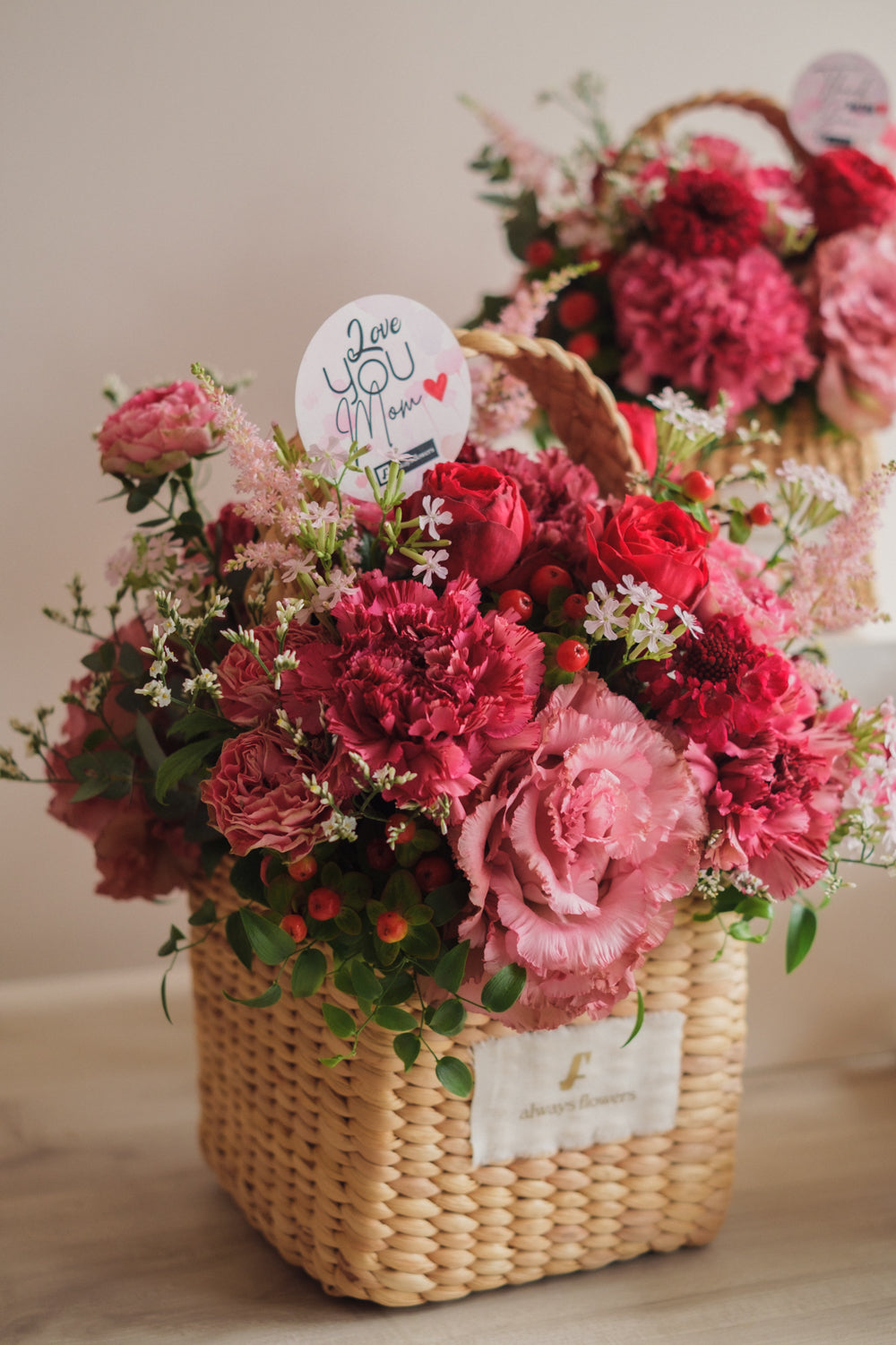 ◆母の日限定◆Flower BAG No.3 ／スクエアカゴバッグ　マムズハート／カーネーション　生花