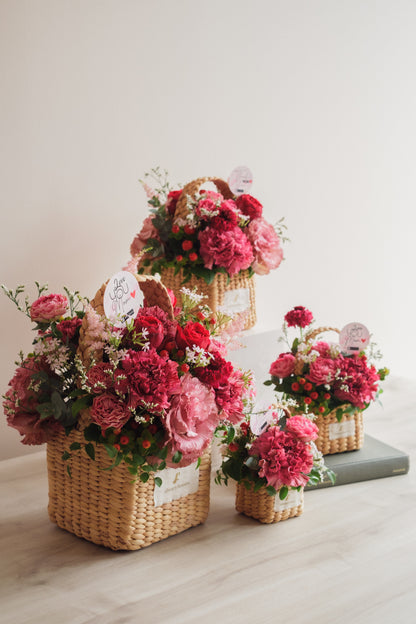 ◆母の日限定◆Flower BAG No.3 ／スクエアカゴバッグ　マムズハート／カーネーション　生花