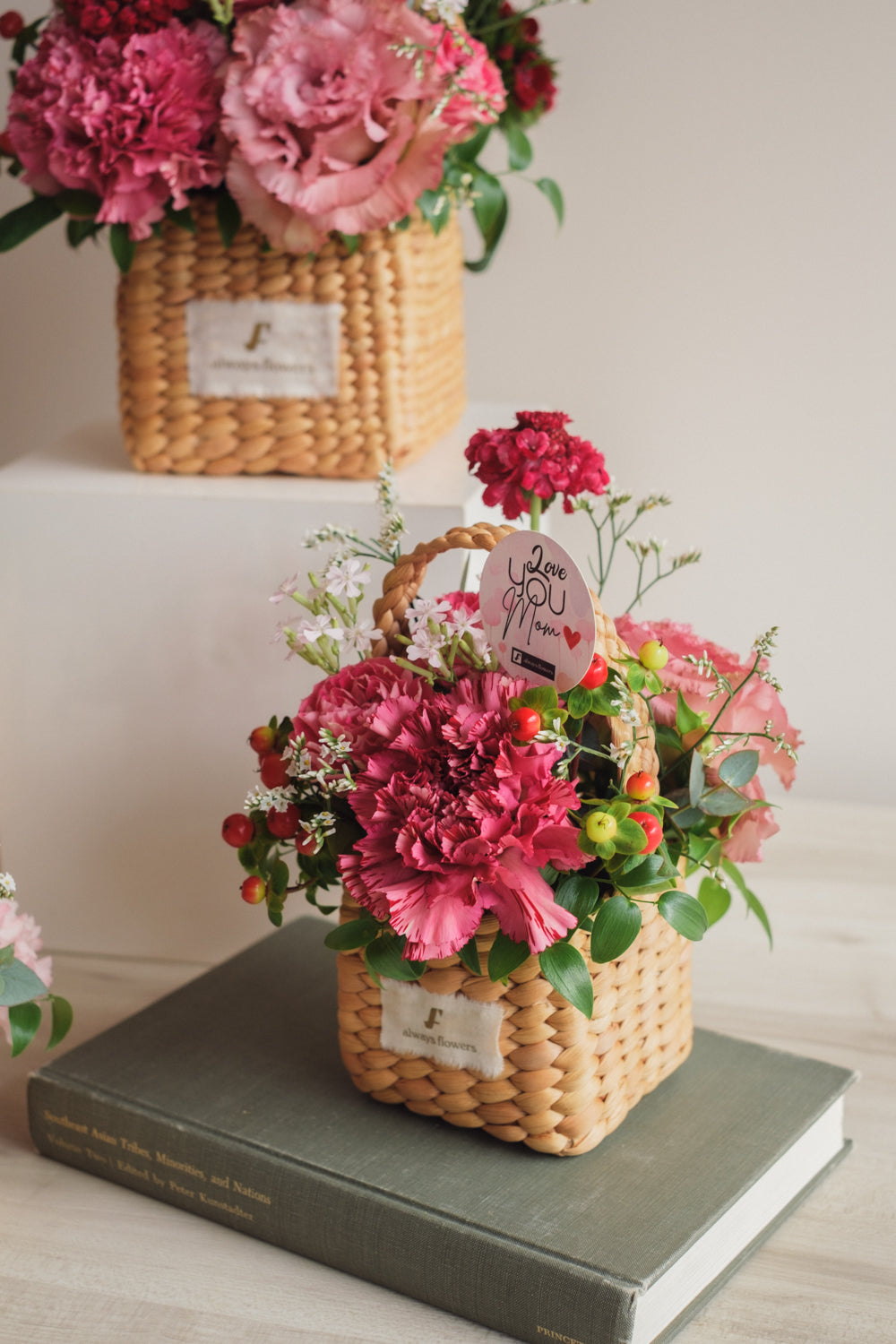 ◆母の日限定◆Flower BAG No.3 ／スクエアカゴバッグ　マムズハート／カーネーション　生花