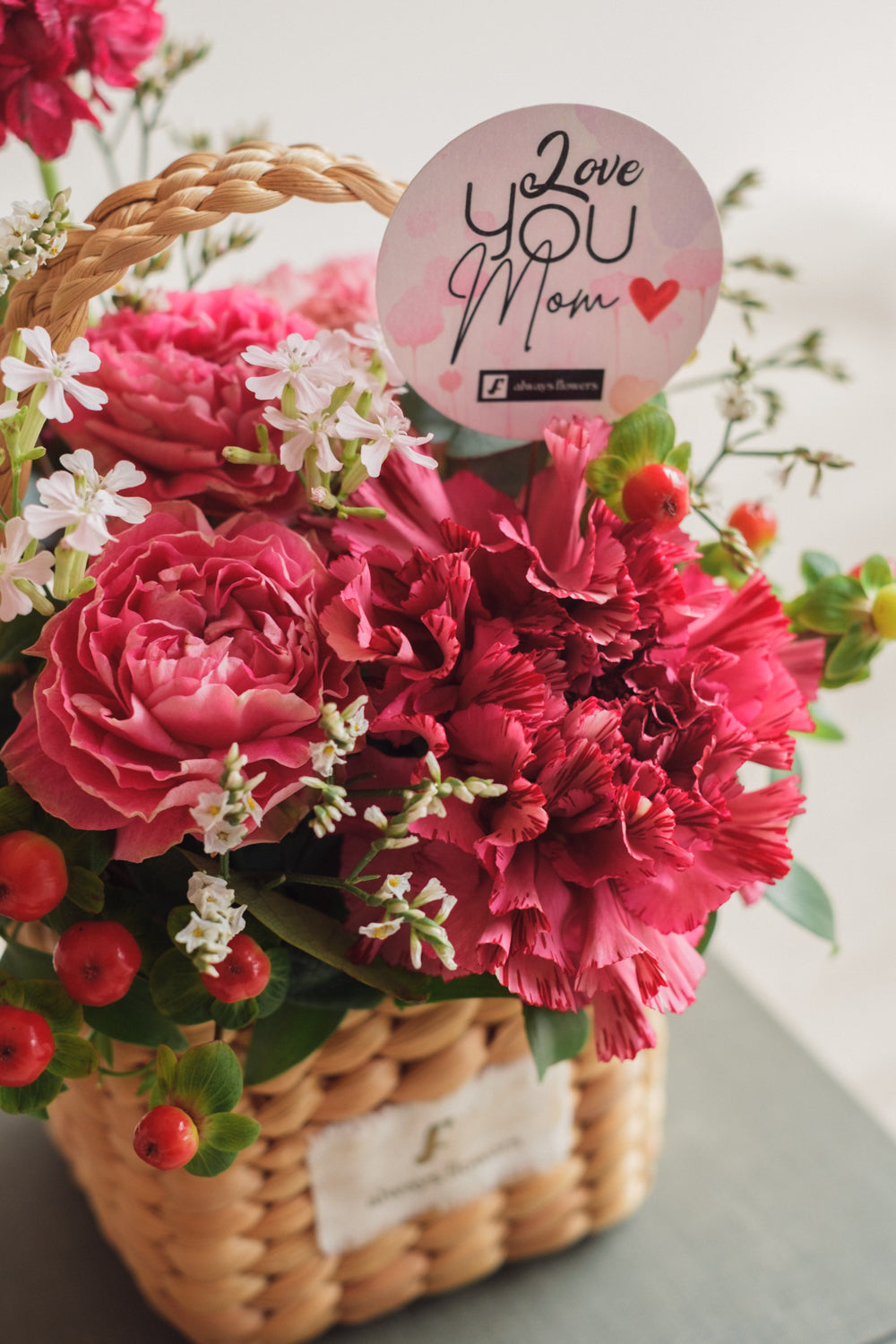 ◆母の日限定◆Flower BAG No.3 ／スクエアカゴバッグ　マムズハート／カーネーション　生花