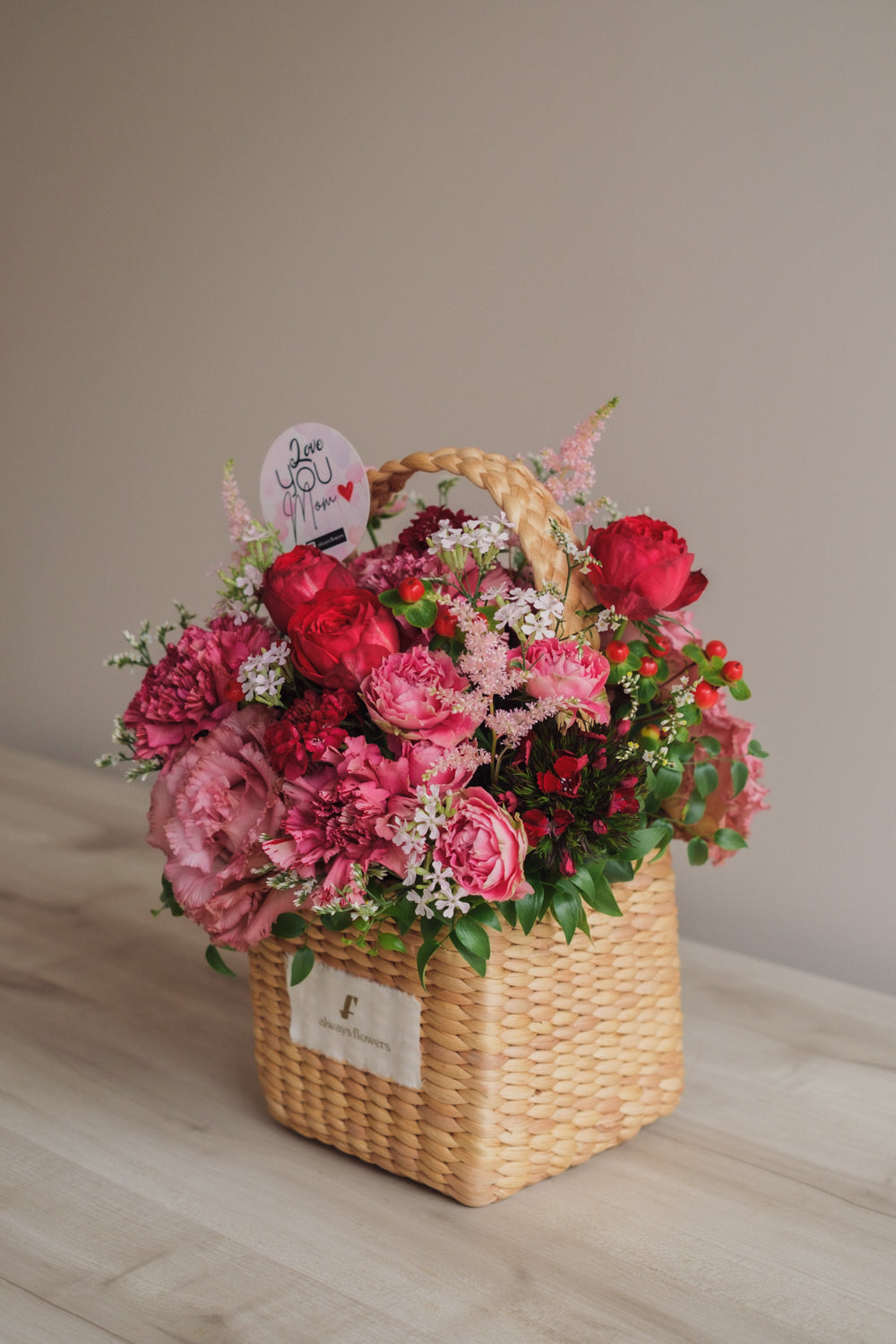 ◆母の日限定◆Flower BAG No.3 ／スクエアカゴバッグ　マムズハート／カーネーション　生花