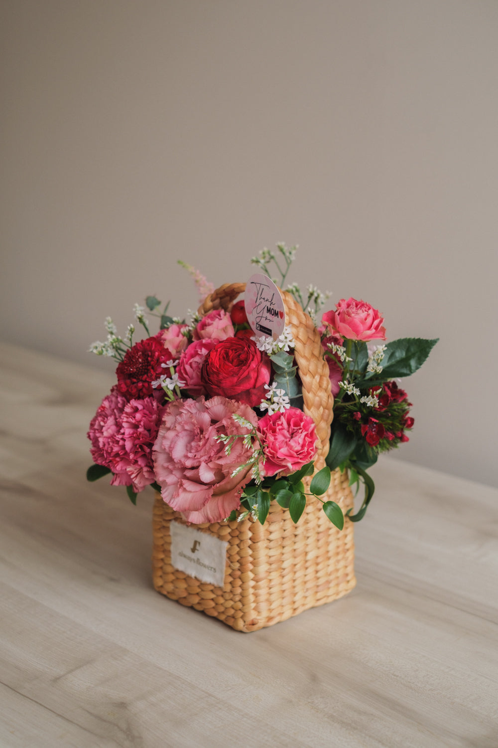 ◆母の日限定◆Flower BAG No.3 ／スクエアカゴバッグ　マムズハート／カーネーション　生花