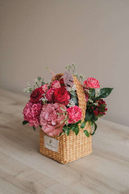 ◆母の日限定◆Flower BAG No.3 ／スクエアカゴバッグ　マムズハート／カーネーション　生花