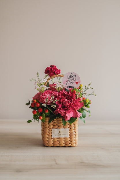 ◆母の日限定◆Flower BAG No.3 ／スクエアカゴバッグ　マムズハート／カーネーション　生花