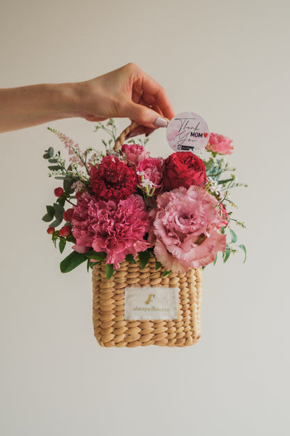 ◆母の日限定◆Flower BAG No.3 ／スクエアカゴバッグ　マムズハート／カーネーション　生花