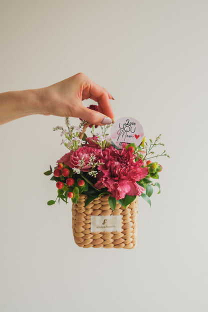 ◆母の日限定◆Flower BAG No.3 ／スクエアカゴバッグ　マムズハート／カーネーション　生花