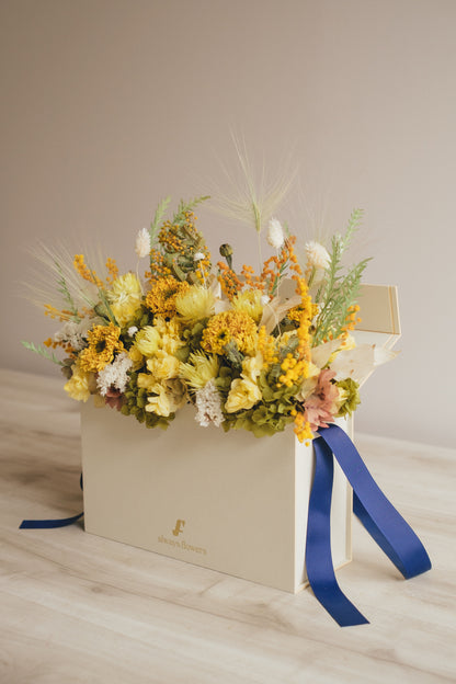 ◆季節限定◆Flower BAG No.1／フラワーバッグアレンジ　イエローブリーズ／ドライ&amp;プリザーブドフラワー／父の日ギフト