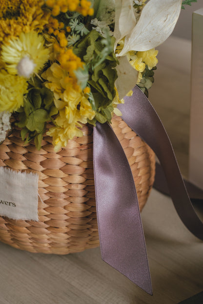 ◆季節限定◆Flower BAG No.2／カゴバッグアレンジ　ディープイエロー／ドライ&amp;プリザーブドフラワー／父の日ギフト