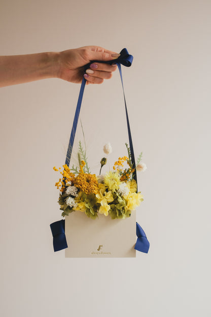 ◆季節限定◆Flower BAG No.1／フラワーバッグアレンジ　イエローブリーズ／ドライ&amp;プリザーブドフラワー／父の日ギフト