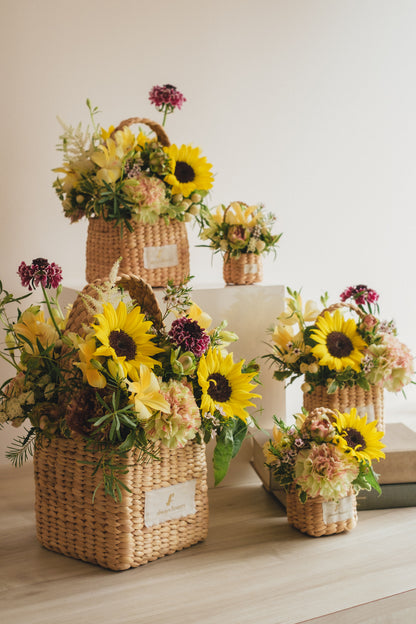 ◆5/21-8/3お届け限定◆Flower BAG No.3 ／スクエアカゴバッグ　トラッドイエロー／生花