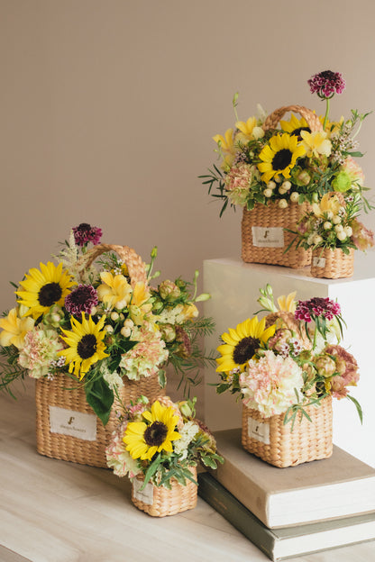 ◆5/21-8/3お届け限定◆Flower BAG No.3 ／スクエアカゴバッグ　トラッドイエロー／生花