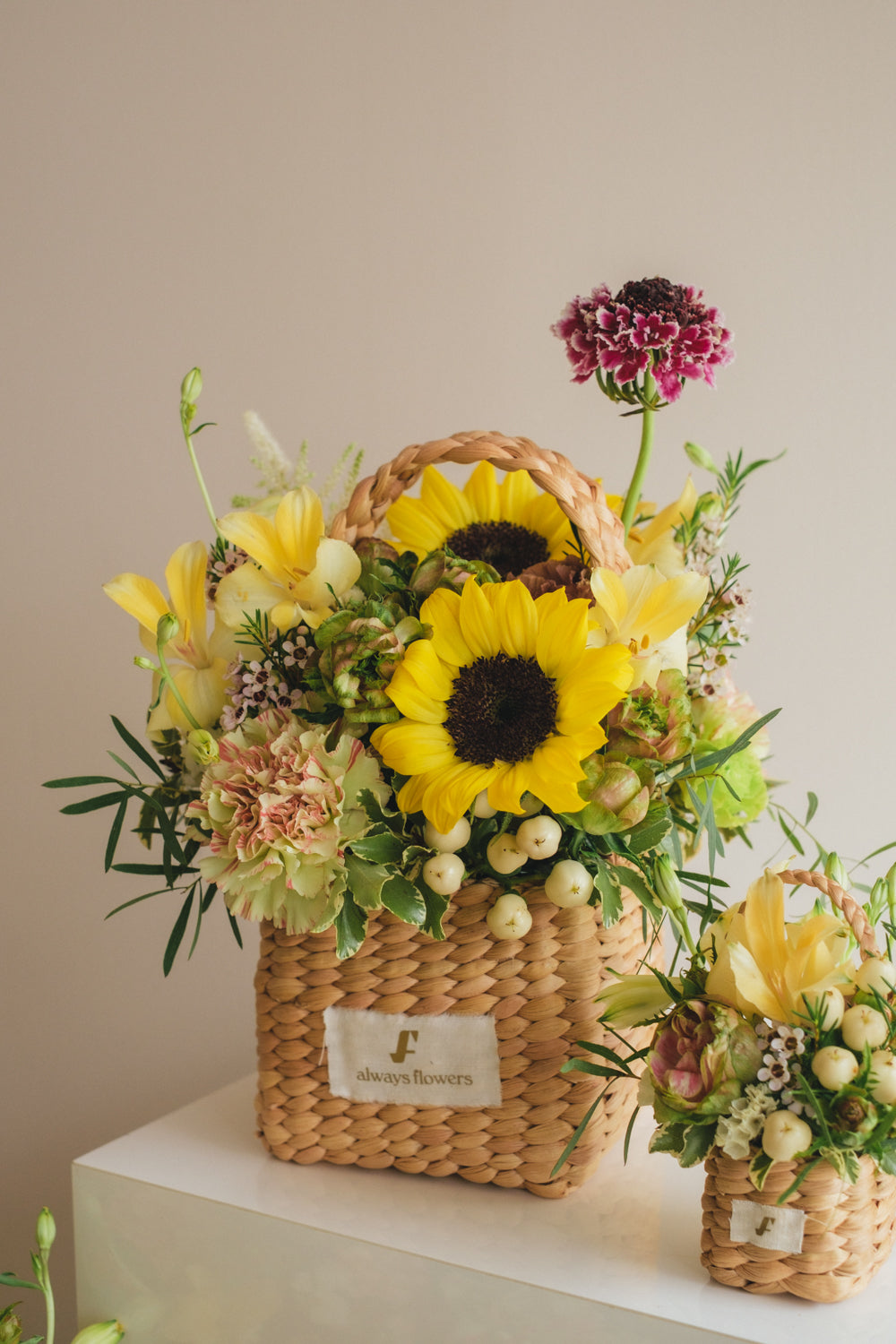 ◆5/21-8/3お届け限定◆Flower BAG No.3 ／スクエアカゴバッグ　トラッドイエロー／生花