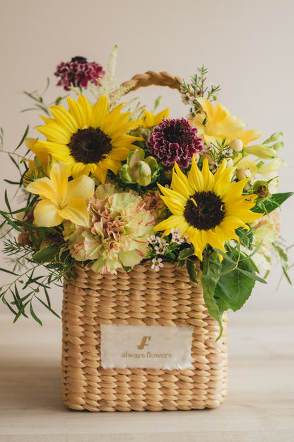 ◆5/21-8/3お届け限定◆Flower BAG No.3 ／スクエアカゴバッグ　トラッドイエロー／生花