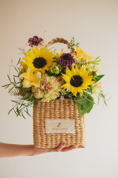 ◆5/21-8/3お届け限定◆Flower BAG No.3 ／スクエアカゴバッグ　トラッドイエロー／生花