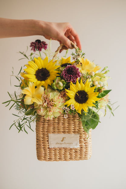 ◆5/21-8/3お届け限定◆Flower BAG No.3 ／スクエアカゴバッグ　トラッドイエロー／生花