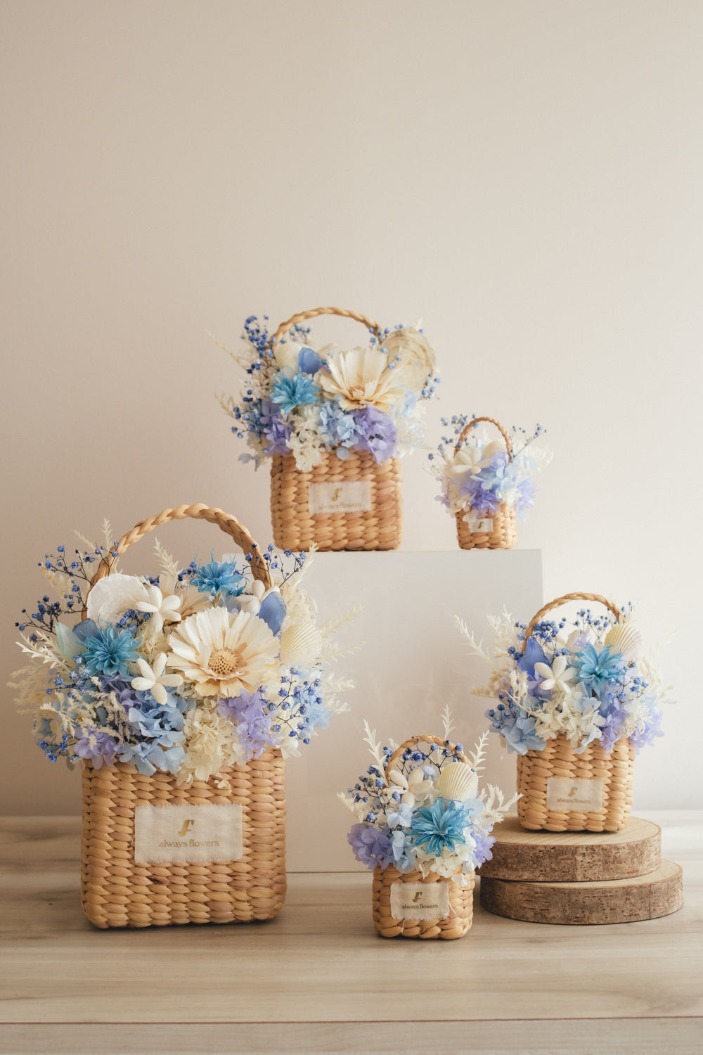 ◆季節限定デザイン◆Flower BAG No.3 ／スクエアカゴバッグ　コフレブルー／ドライ・プリザーブドフラワー