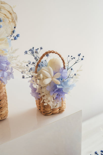 ◆季節限定デザイン◆Flower BAG No.3 ／スクエアカゴバッグ　コフレブルー／ドライ・プリザーブドフラワー