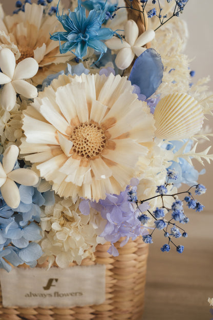 ◆季節限定デザイン◆Flower BAG No.3 ／スクエアカゴバッグ　コフレブルー／ドライ・プリザーブドフラワー