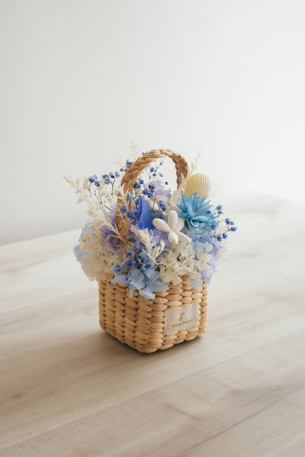 ◆季節限定デザイン◆Flower BAG No.3 ／スクエアカゴバッグ　コフレブルー／ドライ・プリザーブドフラワー