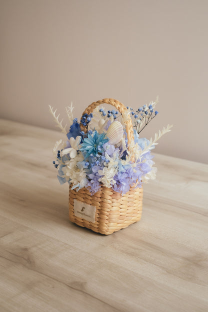 ◆季節限定デザイン◆Flower BAG No.3 ／スクエアカゴバッグ　コフレブルー／ドライ・プリザーブドフラワー