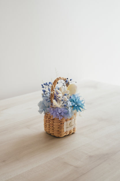◆季節限定デザイン◆Flower BAG No.3 ／スクエアカゴバッグ　コフレブルー／ドライ・プリザーブドフラワー