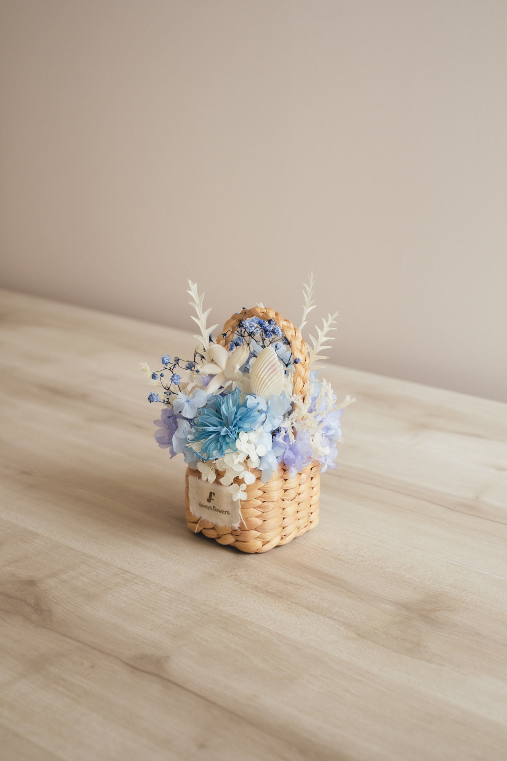 ◆季節限定デザイン◆Flower BAG No.3 ／スクエアカゴバッグ　コフレブルー／ドライ・プリザーブドフラワー