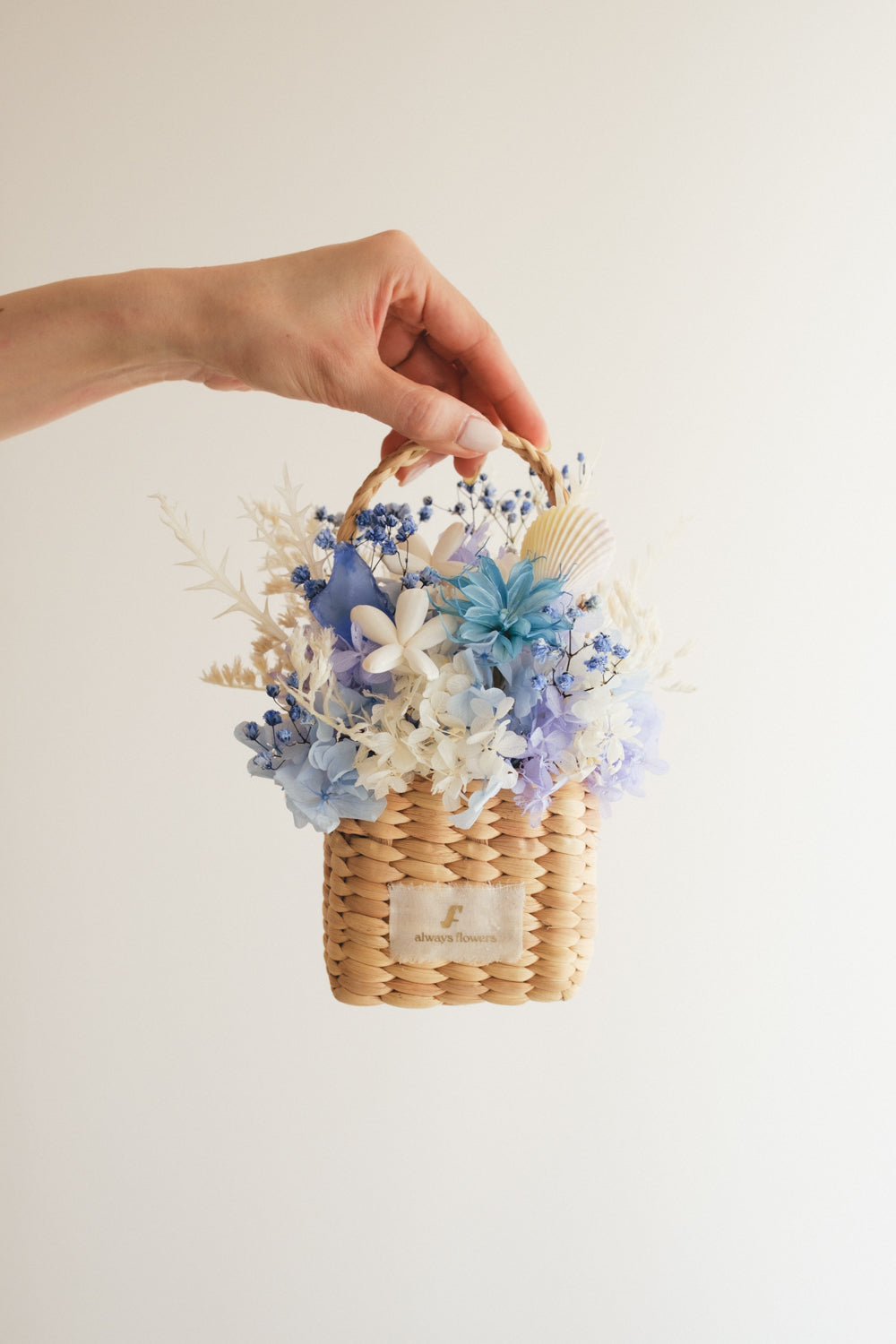 ◆季節限定デザイン◆Flower BAG No.3 ／スクエアカゴバッグ　コフレブルー／ドライ・プリザーブドフラワー