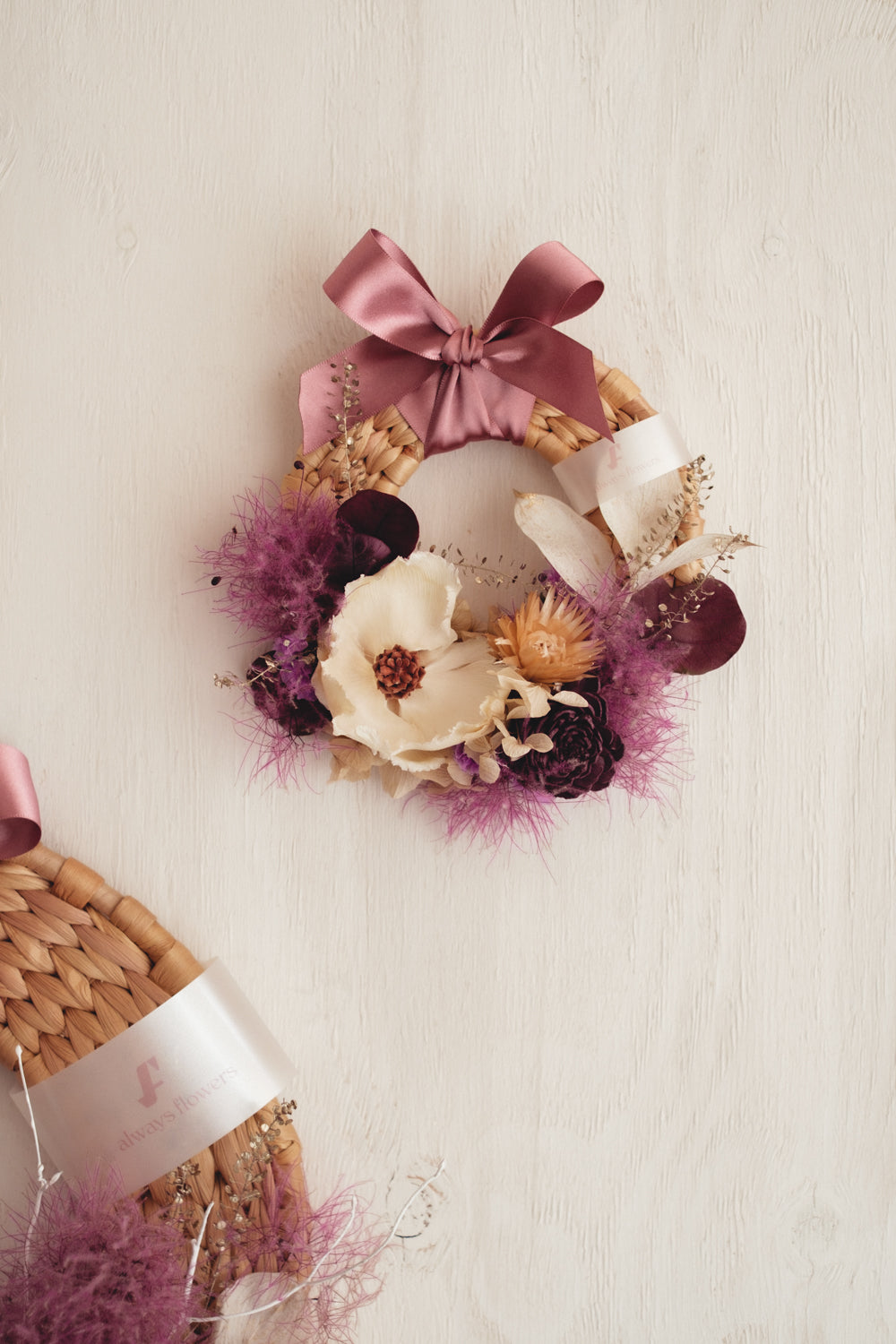 季節限定◆Disc Wreath／ディスクリース　スモーキーブルーム／ドライフラワー＆プリザーブドフラワー