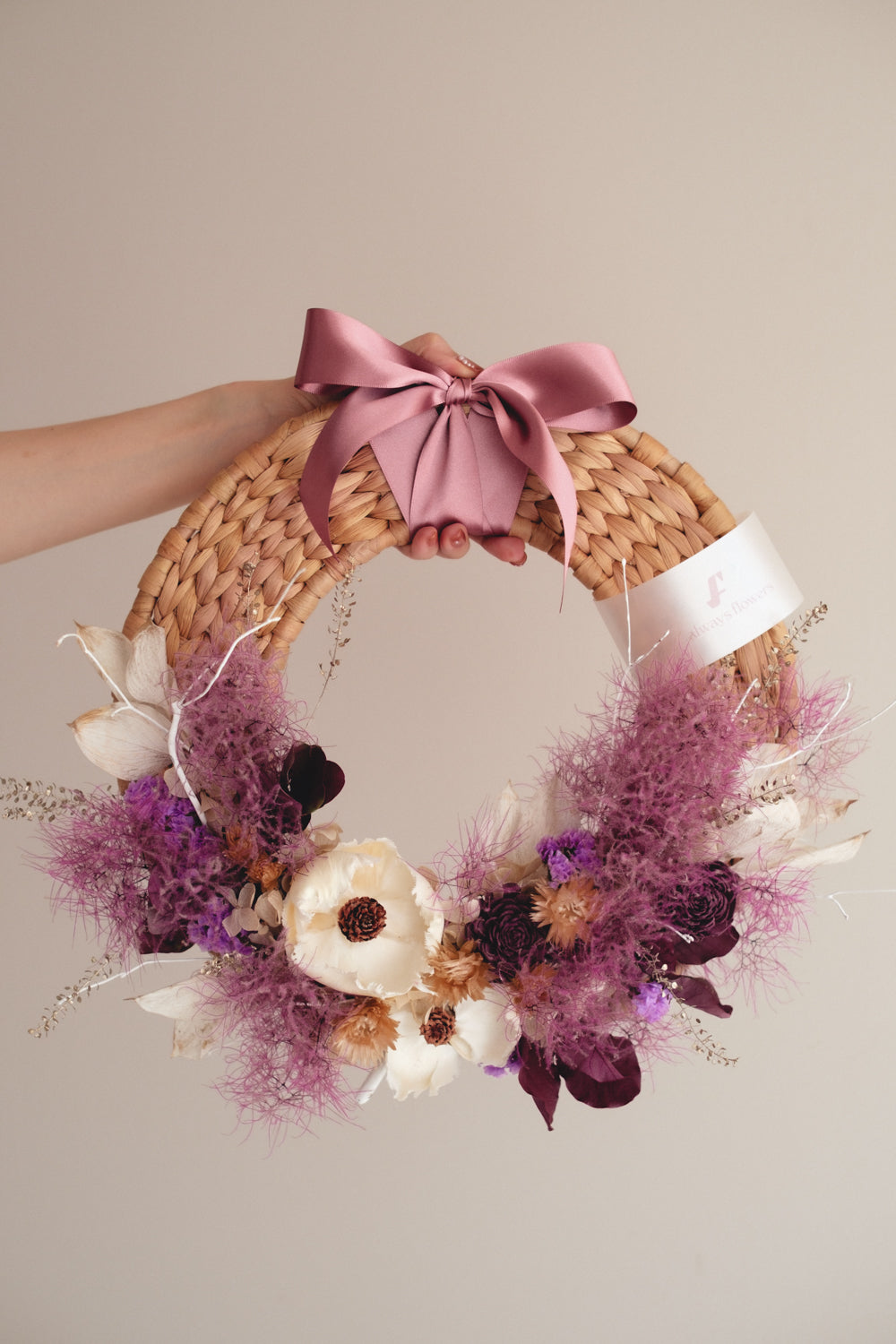 季節限定◆Disc Wreath／ディスクリース　スモーキーブルーム／ドライフラワー＆プリザーブドフラワー