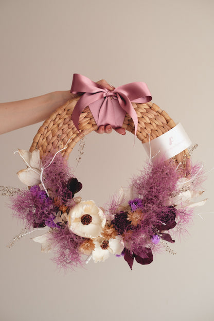 季節限定◆Disc Wreath／ディスクリース　スモーキーブルーム／ドライフラワー＆プリザーブドフラワー