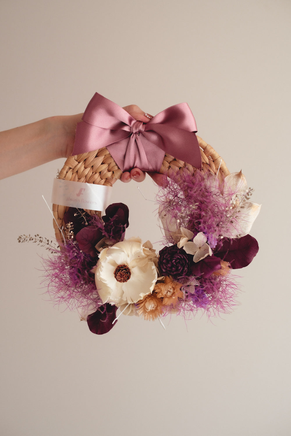 季節限定◆Disc Wreath／ディスクリース　スモーキーブルーム／ドライフラワー＆プリザーブドフラワー