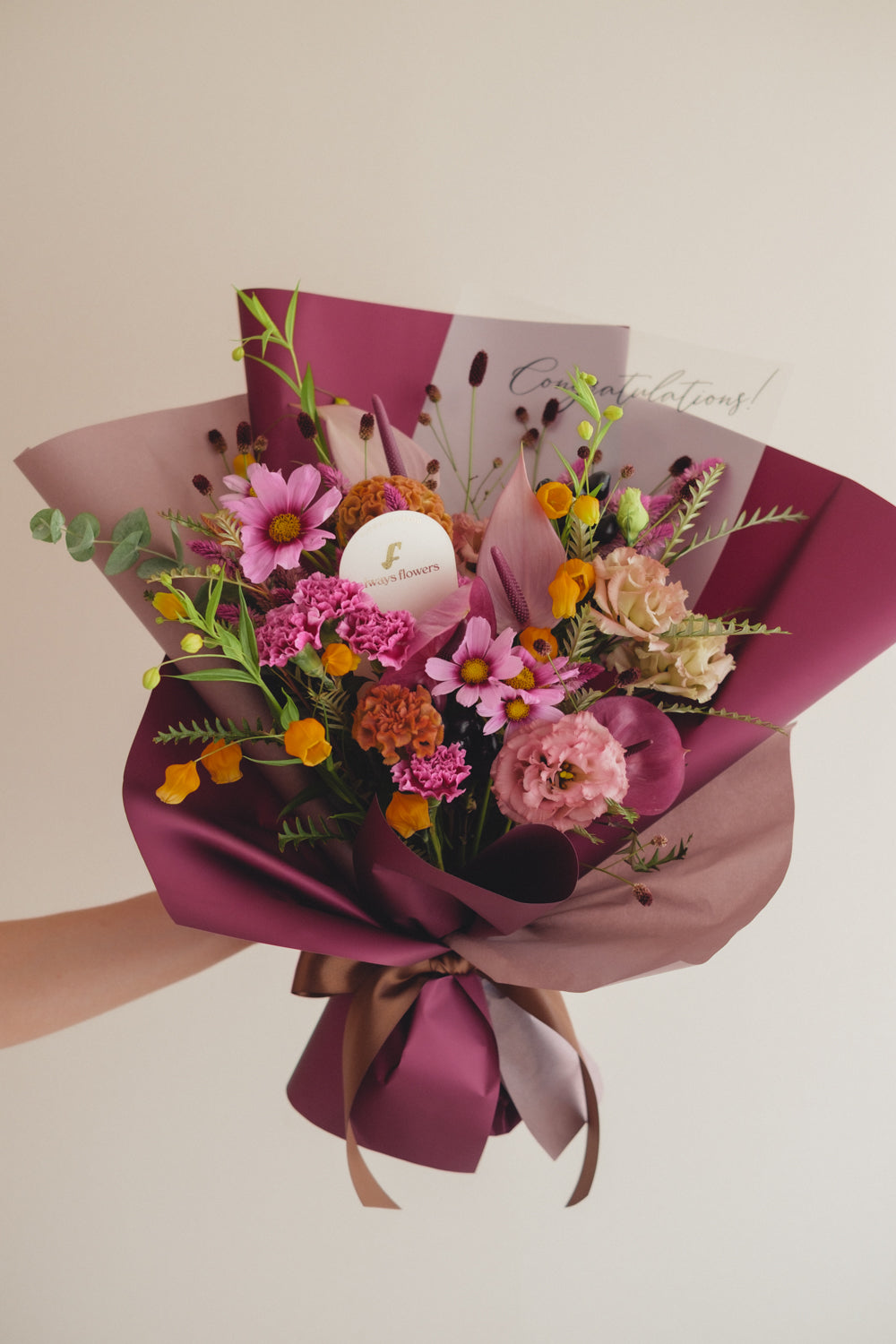 ◆9/13-10/31お届け限定◆Message Bouquet／メッセージブーケ　ヴェロアモーヴ／生花・花束