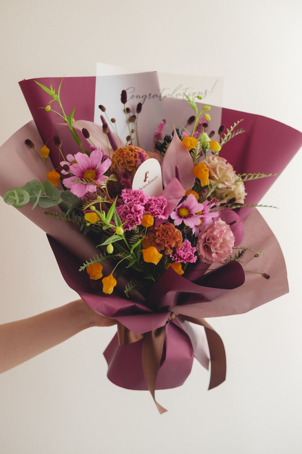 ◆9/13-10/31お届け限定◆Message Bouquet／メッセージブーケ　ヴェロアモーヴ／生花・花束