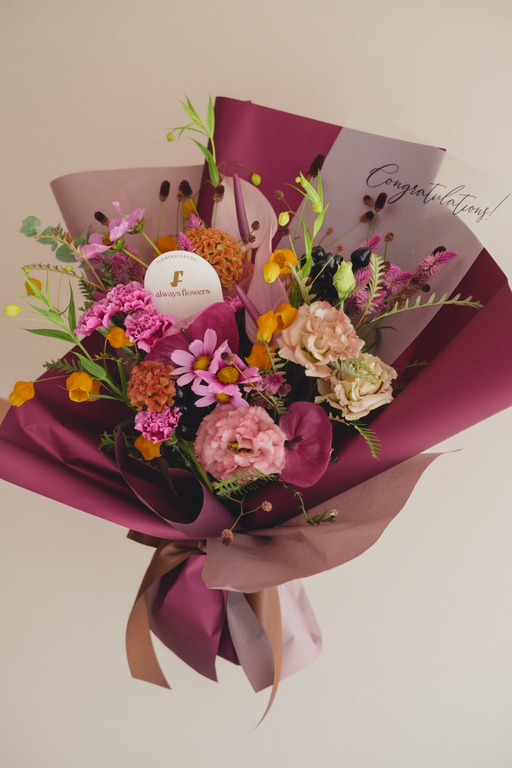 ◆9/13-10/31お届け限定◆Message Bouquet／メッセージブーケ　ヴェロアモーヴ／生花・花束