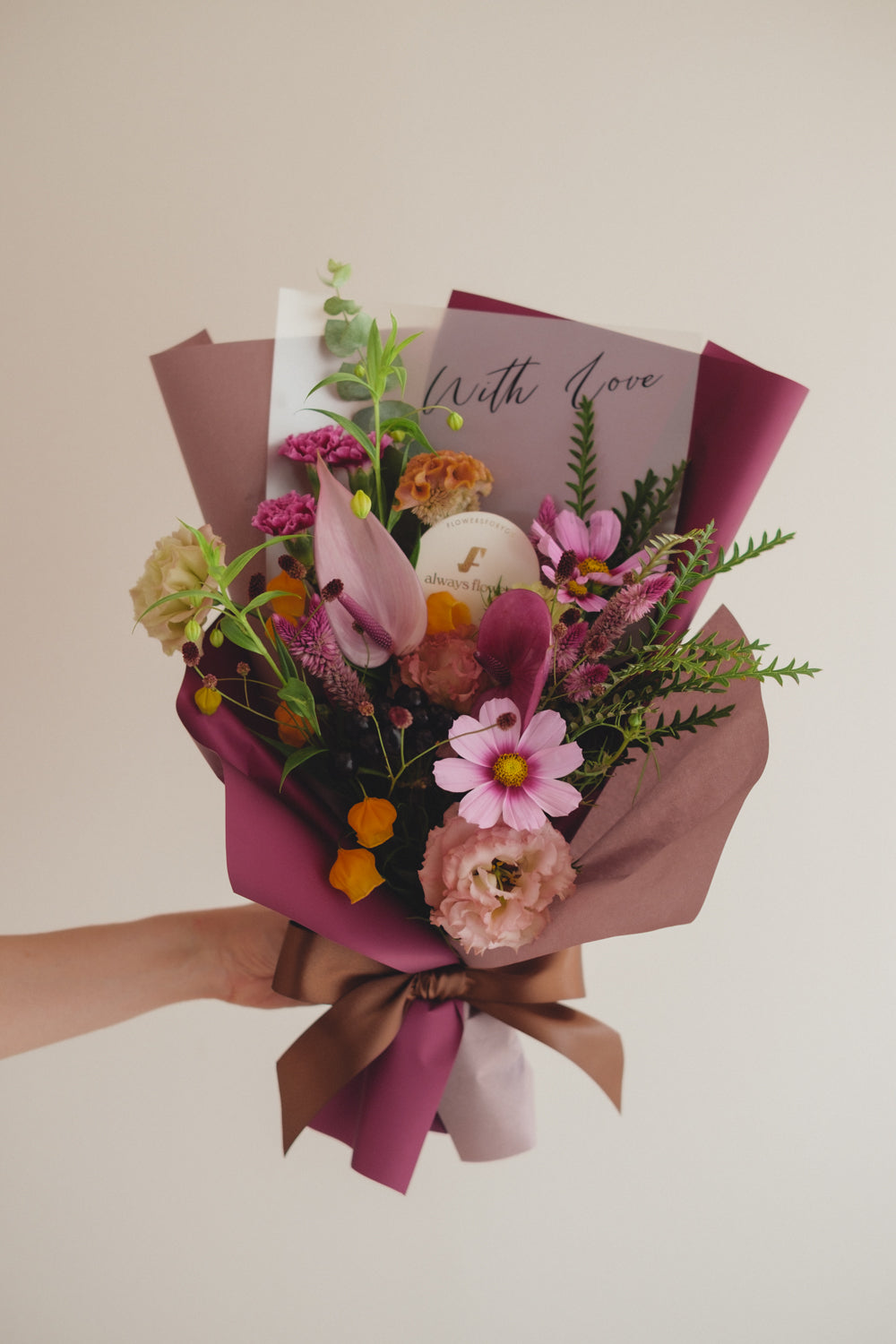 ◆9/13-10/31お届け限定◆Message Bouquet／メッセージブーケ　ヴェロアモーヴ／生花・花束