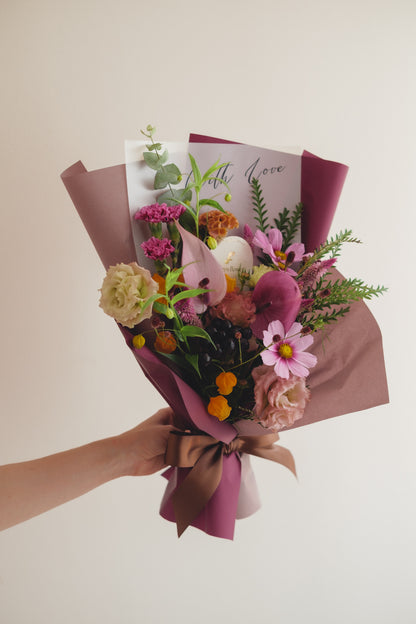 ◆9/13-10/31お届け限定◆Message Bouquet／メッセージブーケ　ヴェロアモーヴ／生花・花束
