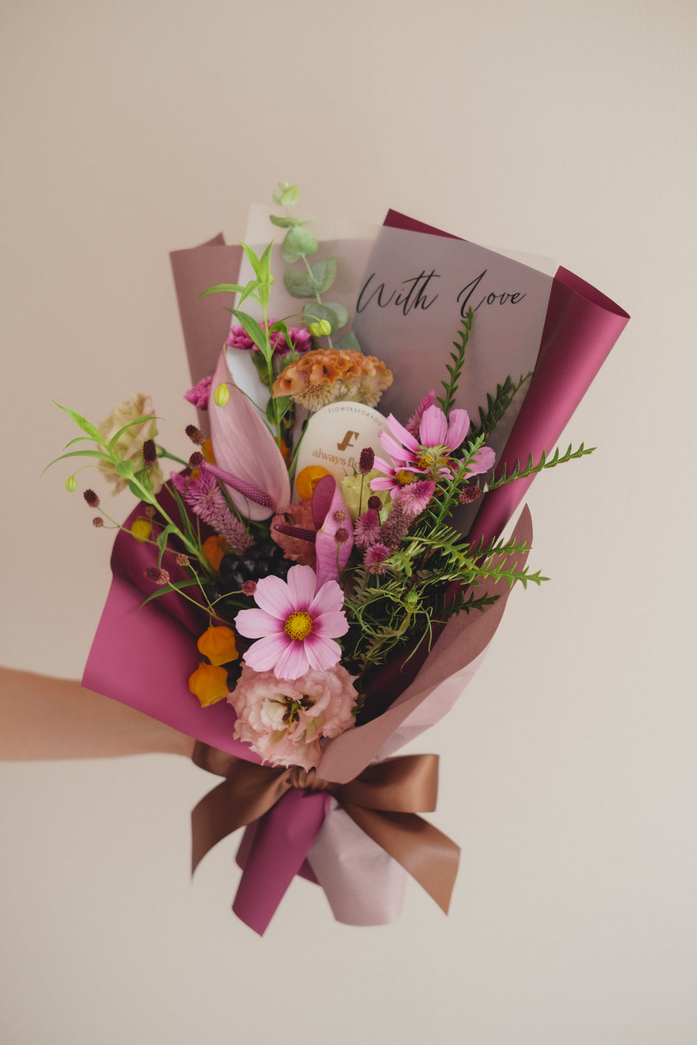 ◆9/13-10/31お届け限定◆Message Bouquet／メッセージブーケ　ヴェロアモーヴ／生花・花束