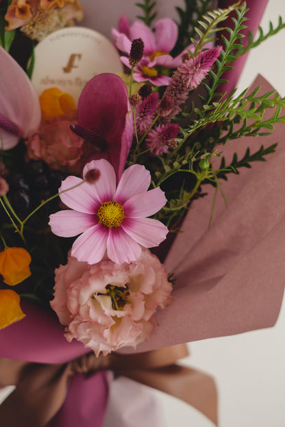 ◆9/13-10/31お届け限定◆Message Bouquet／メッセージブーケ　ヴェロアモーヴ／生花・花束