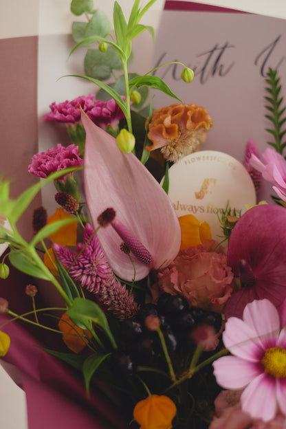 ◆9/13-10/31お届け限定◆Message Bouquet／メッセージブーケ　ヴェロアモーヴ／生花・花束