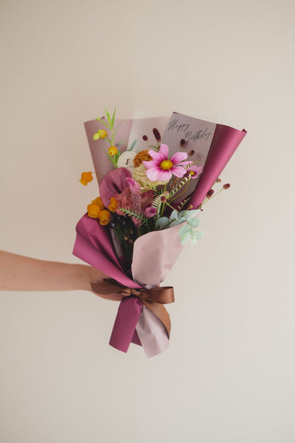◆9/13-10/31お届け限定◆Message Bouquet／メッセージブーケ　ヴェロアモーヴ／生花・花束