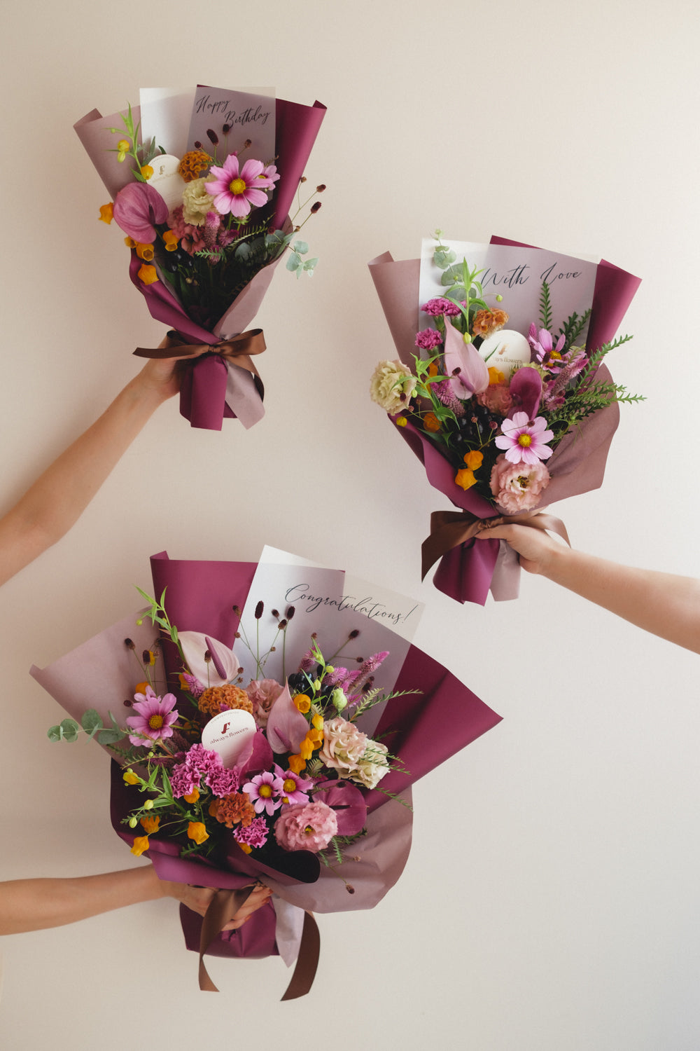 ◆9/13-10/31お届け限定◆Message Bouquet／メッセージブーケ　ヴェロアモーヴ／生花・花束