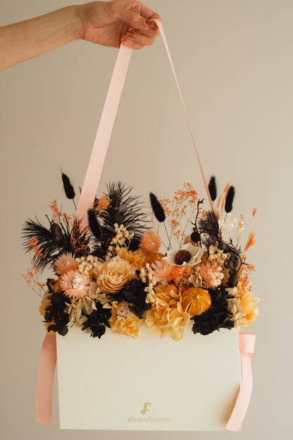 ◆ハロウィン限定◆Flower BAG No.1／フラワーバッグアレンジ　ブラックブルーム／ドライ&amp;プリザーブドフラワー