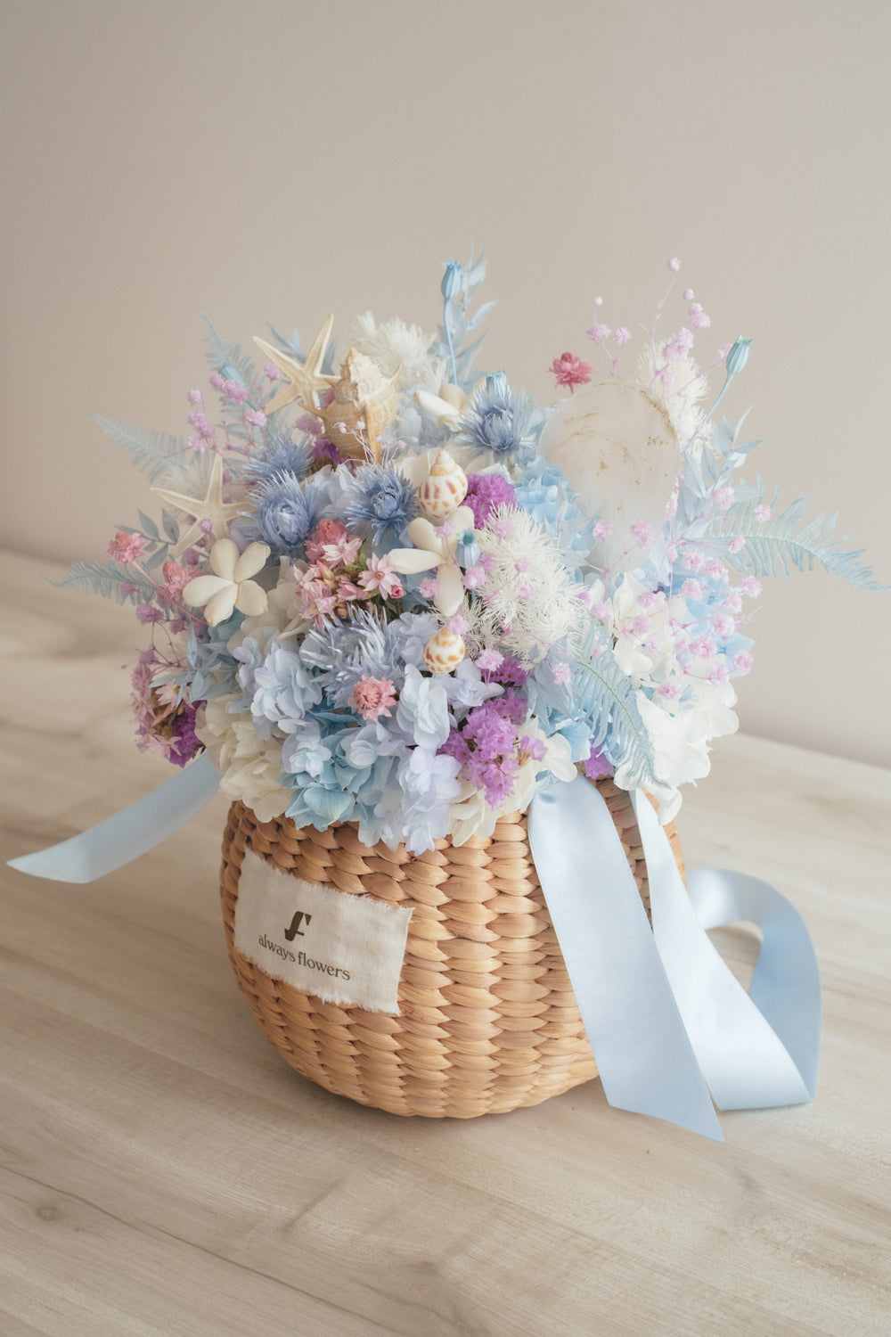 ◆季節限定◆Flower BAG No.2／カゴバッグアレンジ　シーマジック／ドライ&amp;プリザーブドフラワー