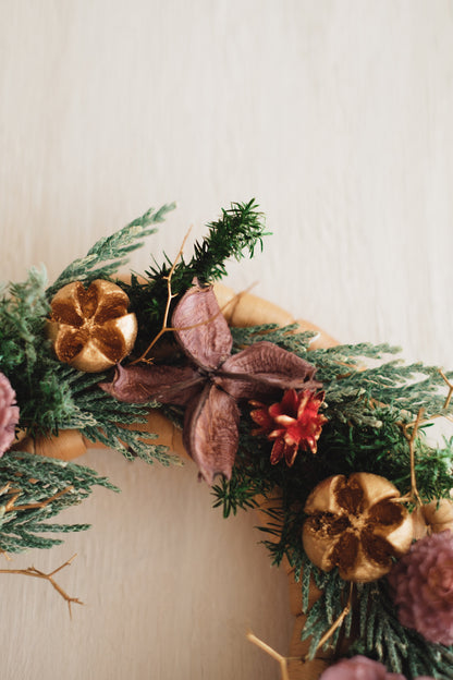 ◆11/12からお届け可能・クリスマス限定◆Disc Wreath／ディスクリース　フォレストノエル／ドライフラワー＆プリザーブドフラワー