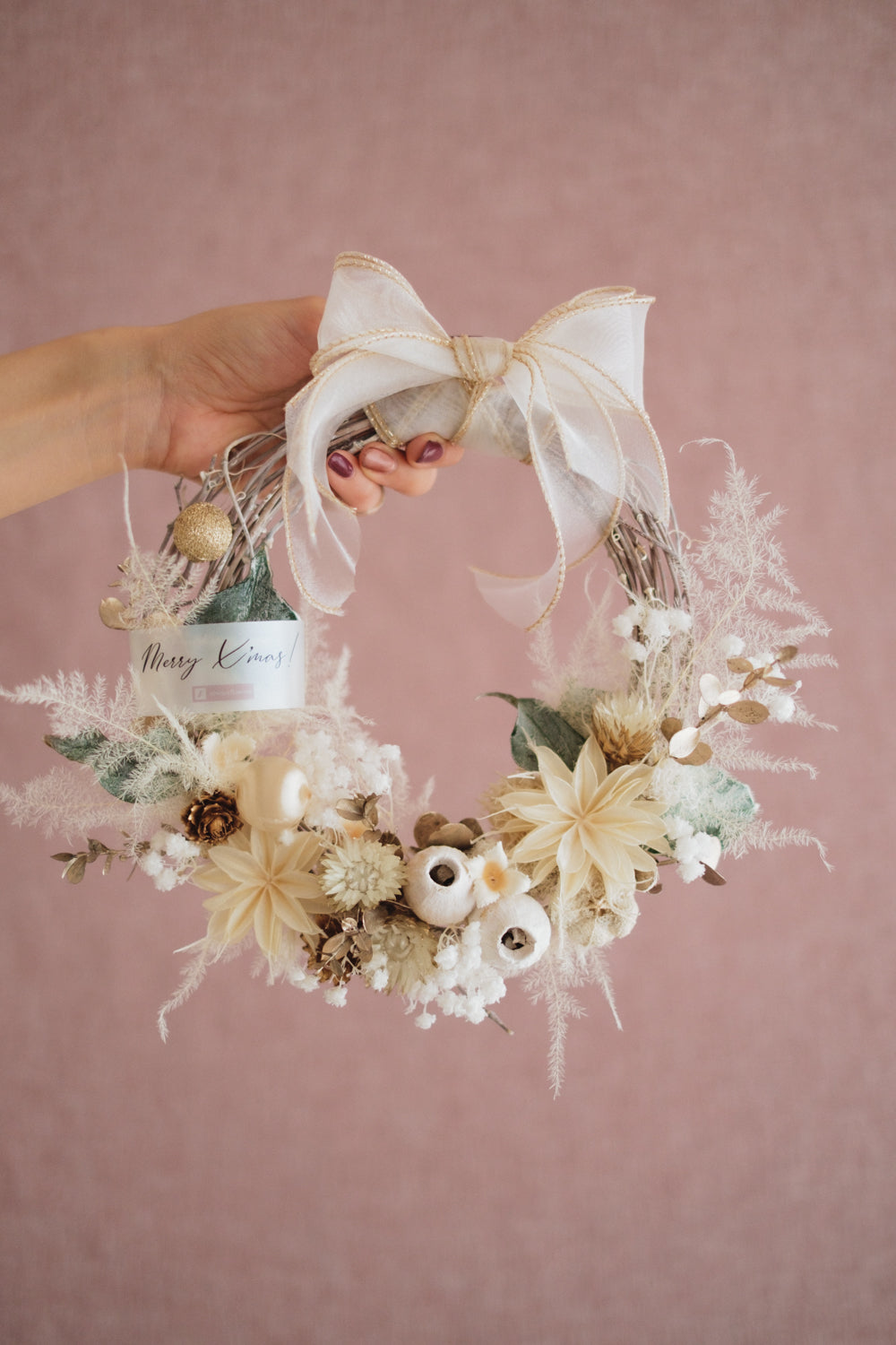 ◆11/12からお届け可能・季節限定◆ROUND Wreath／ラウンドリース　ブランノエル／ドライフラワー＆プリザーブドフラワー