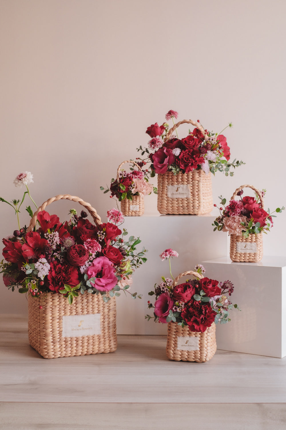 Flower BAG No.3 /スクエアカゴバッグ クラッシーレッド/生花