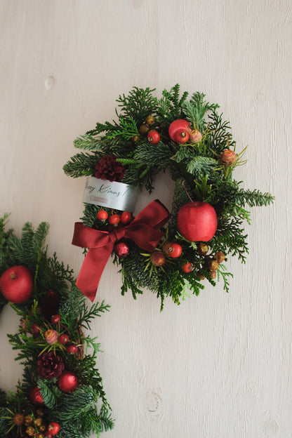 ◆11/26からお届け可能・クリスマス限定◆Round Wreath／ラウンドモミのリース　ウォームホリデー／生花