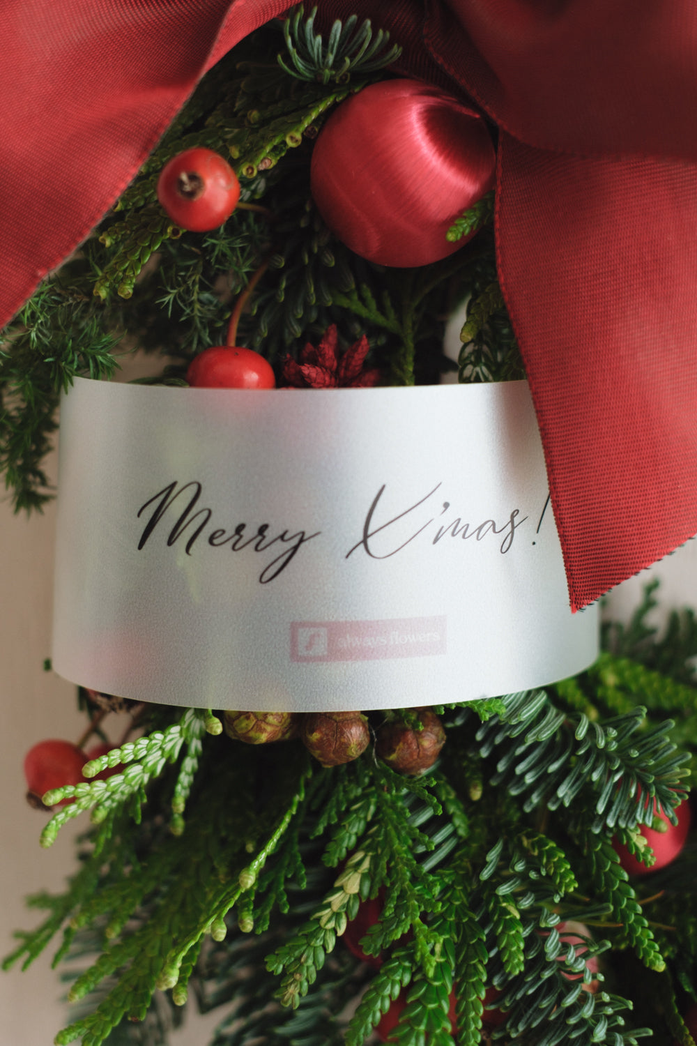 ◆11/26からお届け可能・クリスマス限定◆Round Wreath／ラウンドモミのリース　ウォームホリデー／生花