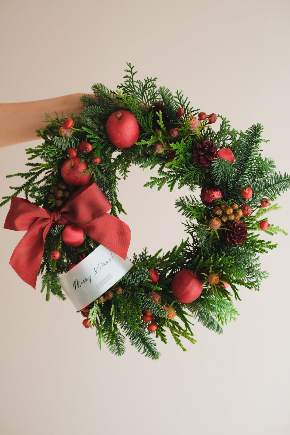 ◆11/26からお届け可能・クリスマス限定◆Round Wreath／ラウンドモミのリース　ウォームホリデー／生花