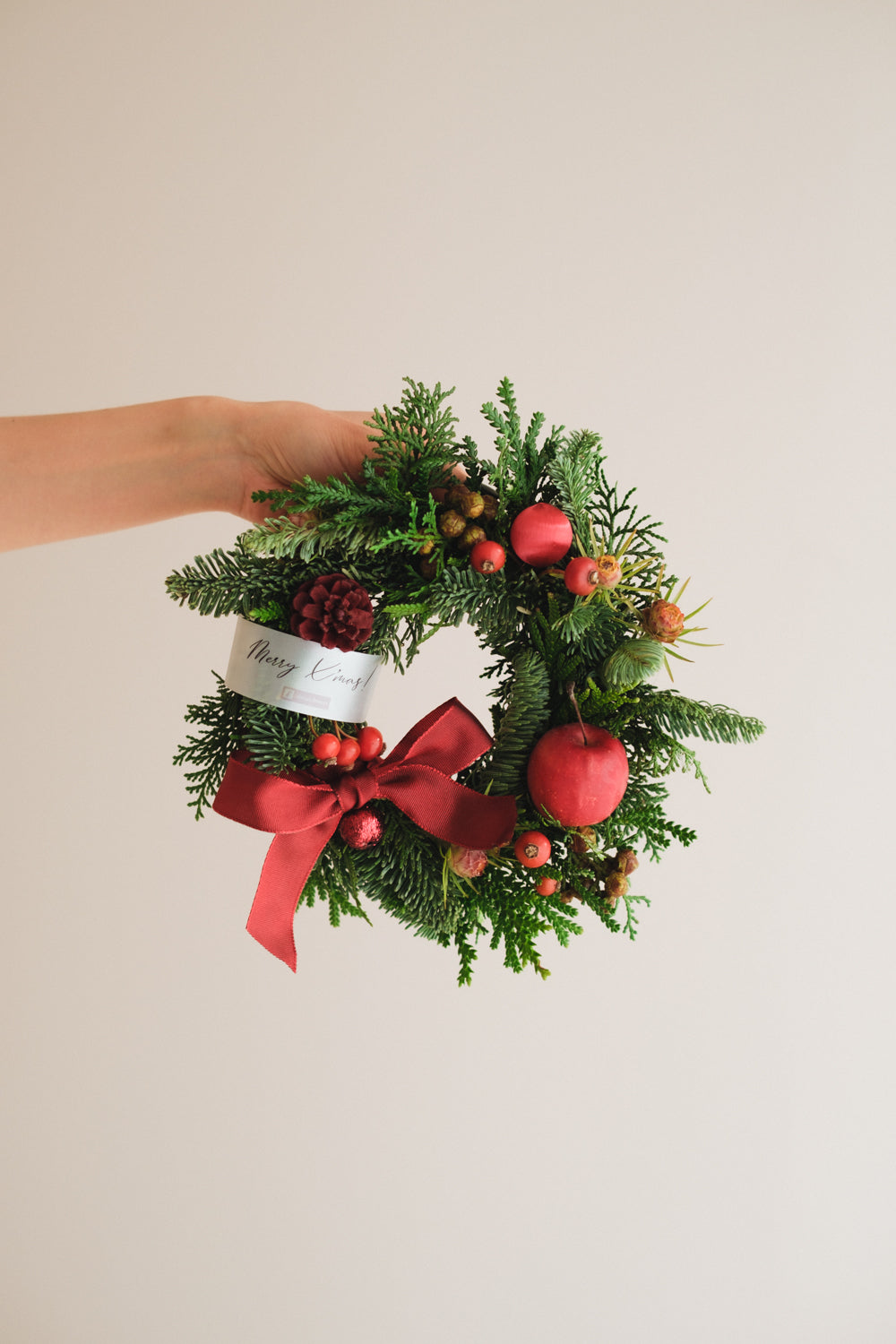 ◆11/26からお届け可能・クリスマス限定◆Round Wreath／ラウンドモミのリース　ウォームホリデー／生花